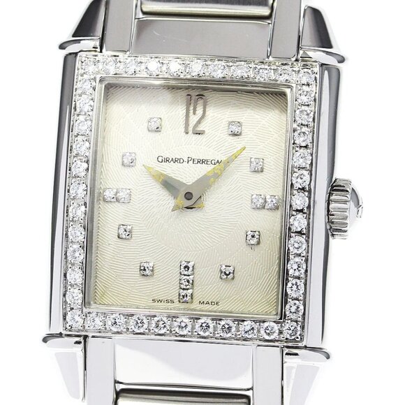 GIRARD PERREGAUX vintage 25911 Diamond Bezel Silver Dial Quartz Ladies _827073 - Picture 1 of 6